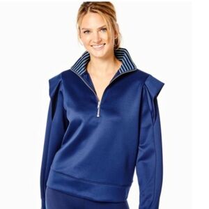 NWOT Addison Bay Navy Quarter-Zip Pullover with Striped Collar size L